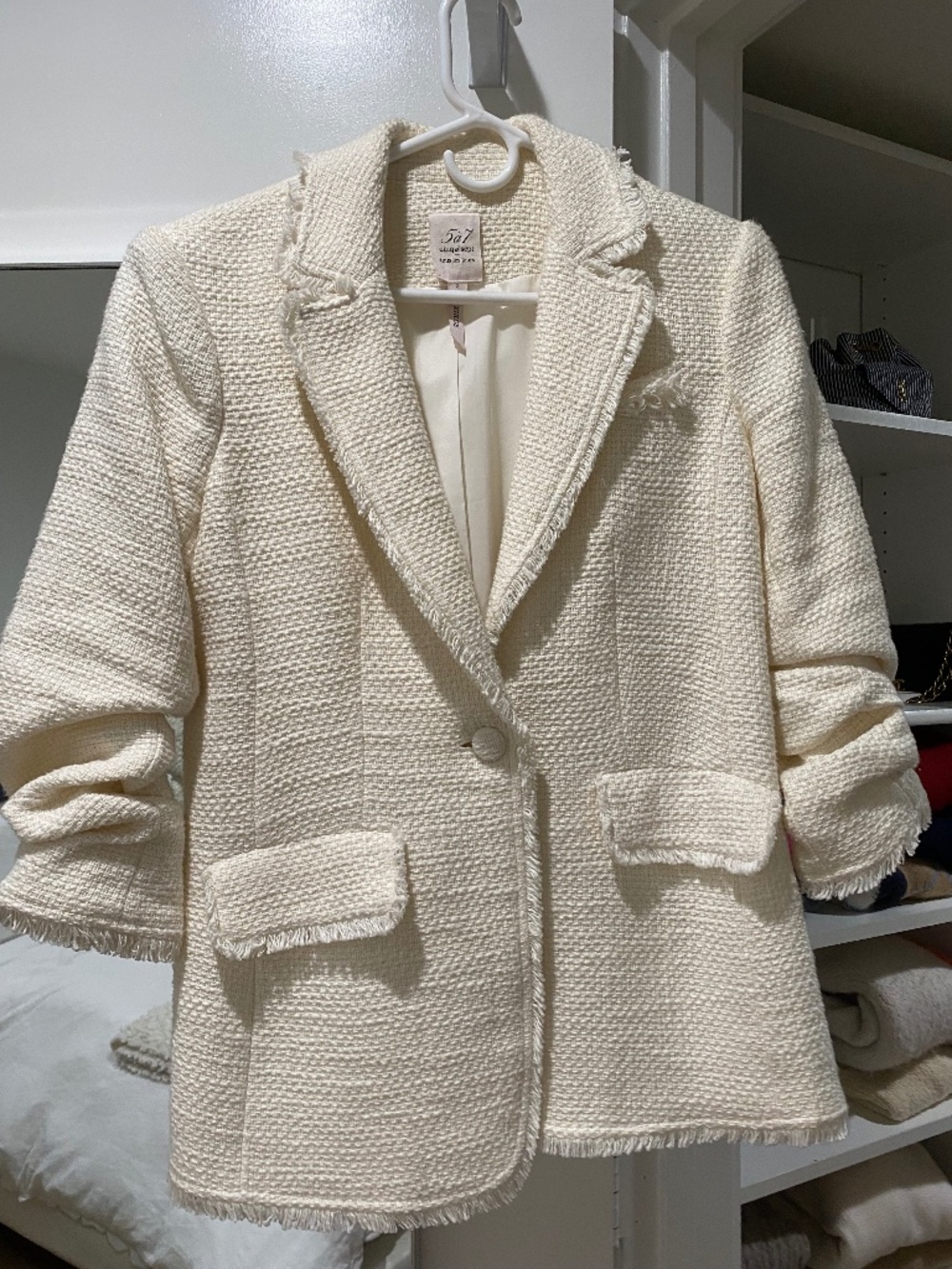 Cinq a Sept Khloe Boucle Tweed Blazer-Off White Size 2